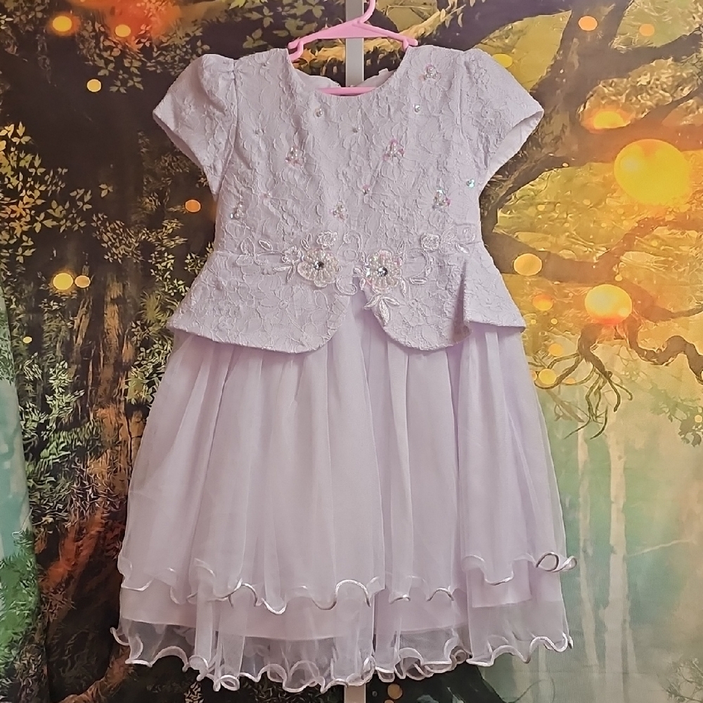 White Sz 4 Girls Lace Kids Dress W/Hand Put On Embellishments Communion Baptism